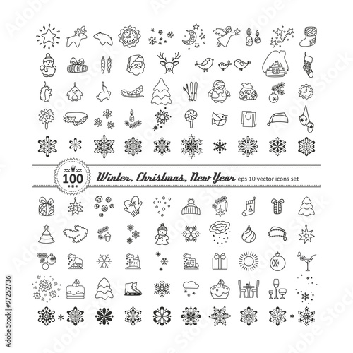Set of icons - New Year, Christmas, winter