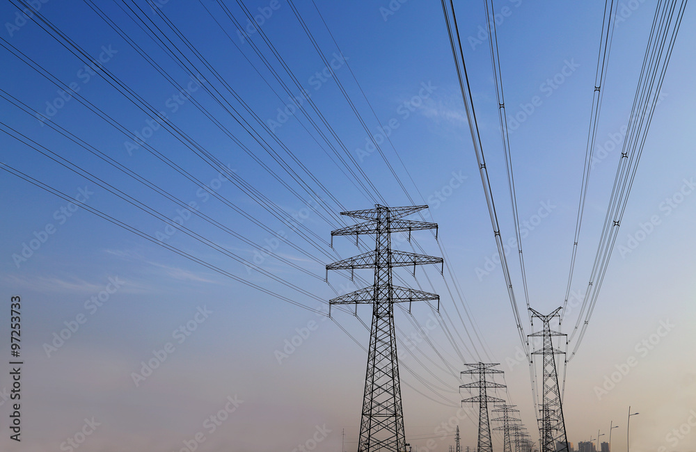 Fototapeta premium high voltage post.High-voltage tower sky background.