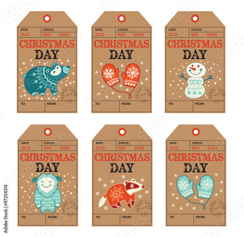 Christmas and New Year gift tags, stickers, labels