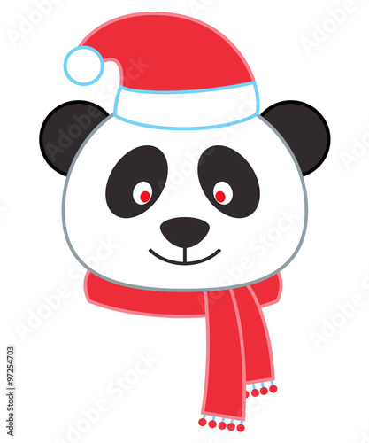 Fototapeta Naklejka Na Ścianę i Meble -  cartoon panda wearing Santa hat