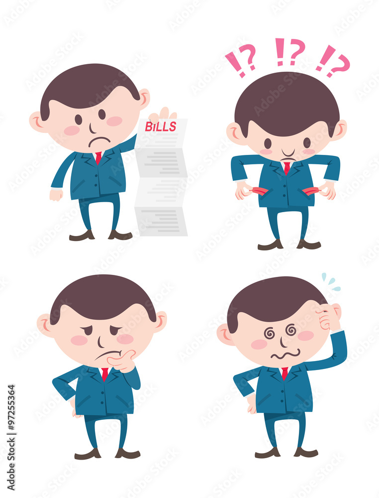 set of cartoon confuse business man concept isolated on white background