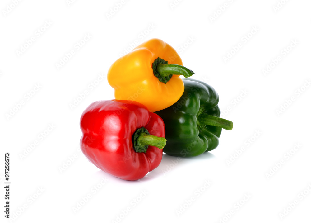 red yellow green bell pepper on white background red yellow green bell pepper on white background