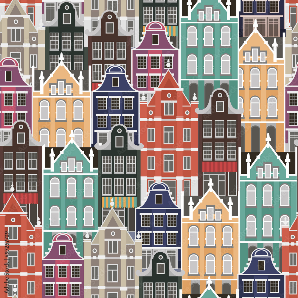 Vector colorful seamless vector background with holland national houses