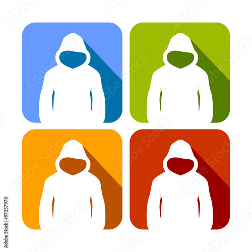 Man in Hood Square Flat Icon Template