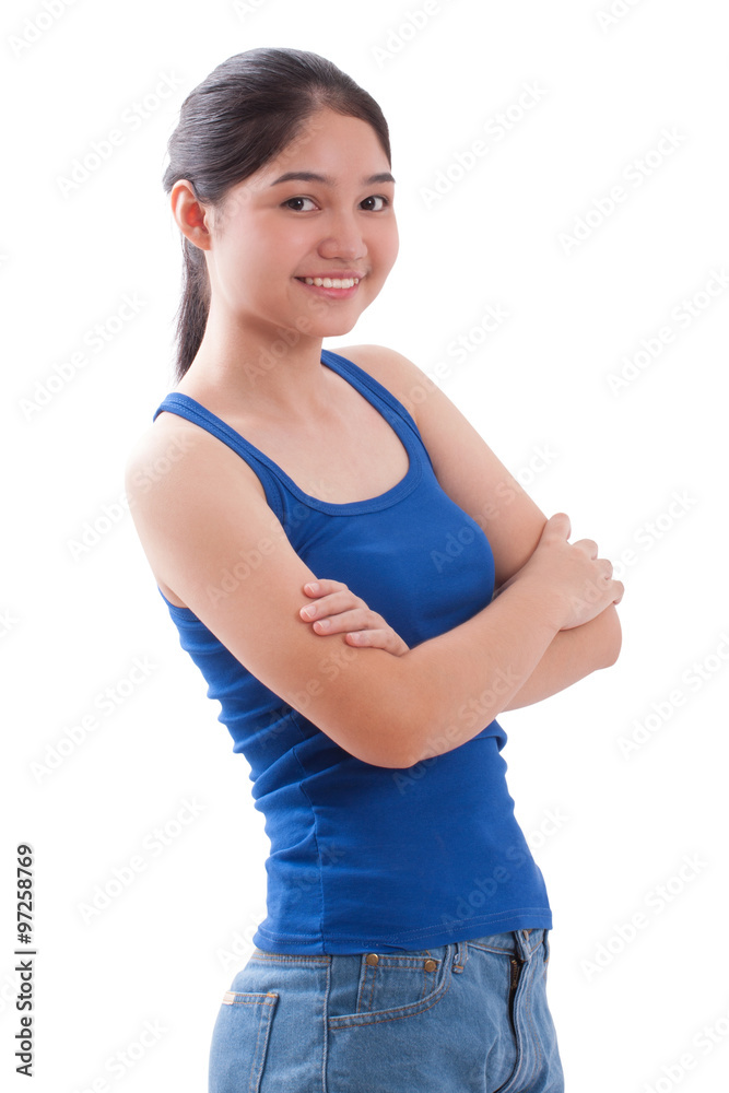 Young woman portrait smiling on white background Young woman portrait smiling on white background