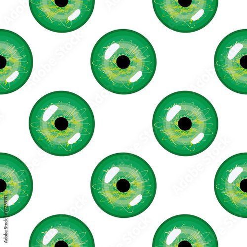 Seamless abstract vector pattern, bright symmetrical background with close-up green pupils of the eyes over white backdrop
