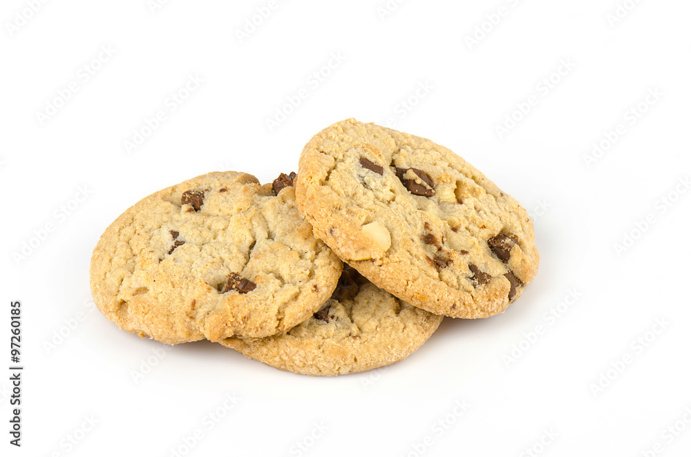 Chocolate chip cookies isolate on white bachground. Chocolate chip cookies isolate on white bachground.