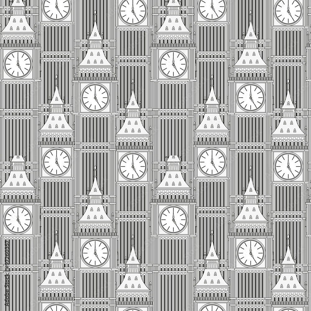 Sketch Big Ben, vector vintage seamless pattern