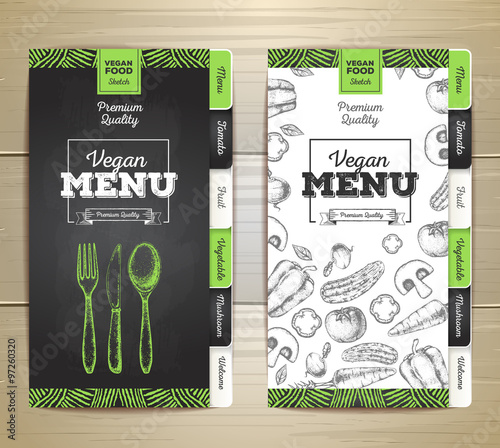 Vintage chalk drawing vegetarian food menu design. Corporate ide