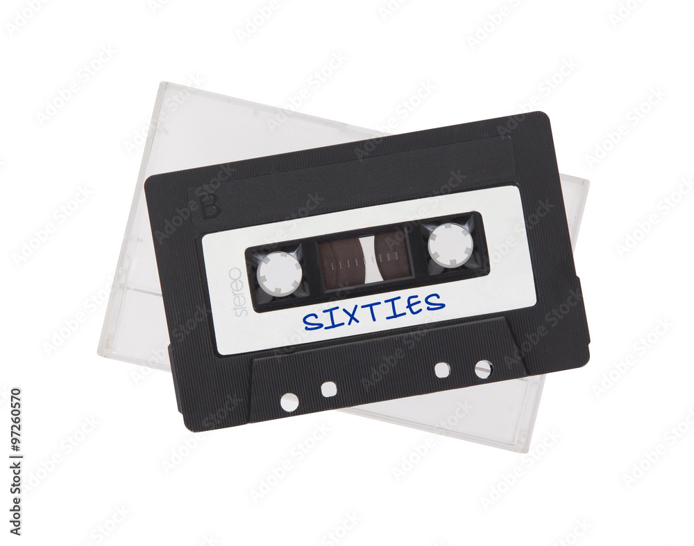 Fototapeta premium Vintage audio cassette tape, isolated on white background