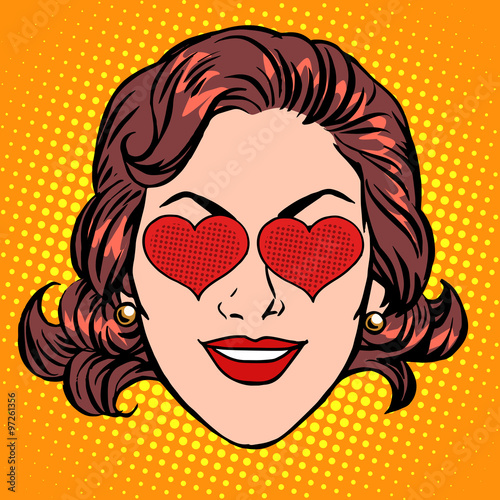 Retro Emoji love heart woman face