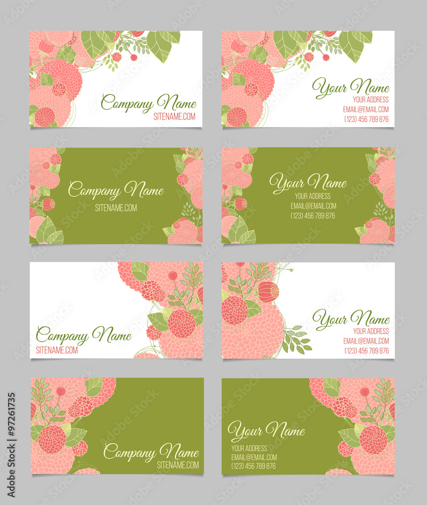 Set of four double-sided floral business cards