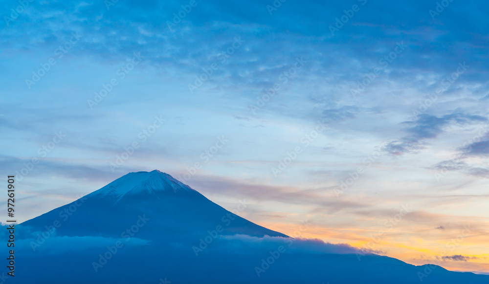 Mountain Fuji in Japan sunset