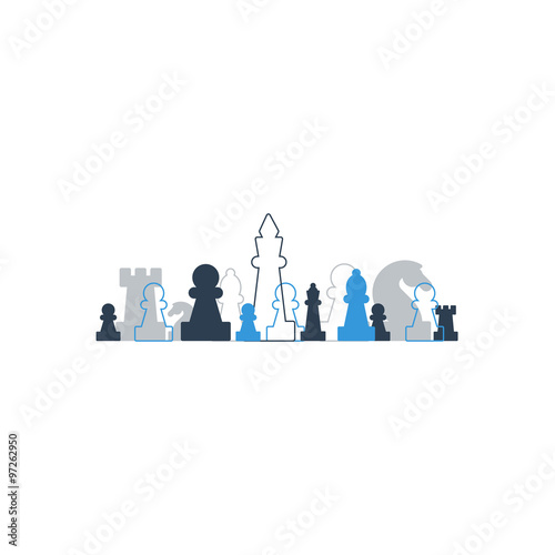Lined up chess pieces, chess club or school, competition or strategy concept.
