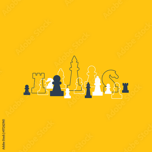 Lined up chess pieces, chess club or school, competition or strategy concept.