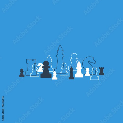 Lined up chess pieces, chess club or school, competition or strategy concept.