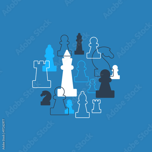 Template with chess pieces. Chess club or school, competition or strategy concept.