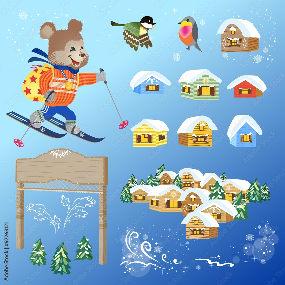 Obraz premium Vintage Winter Card Design Elements