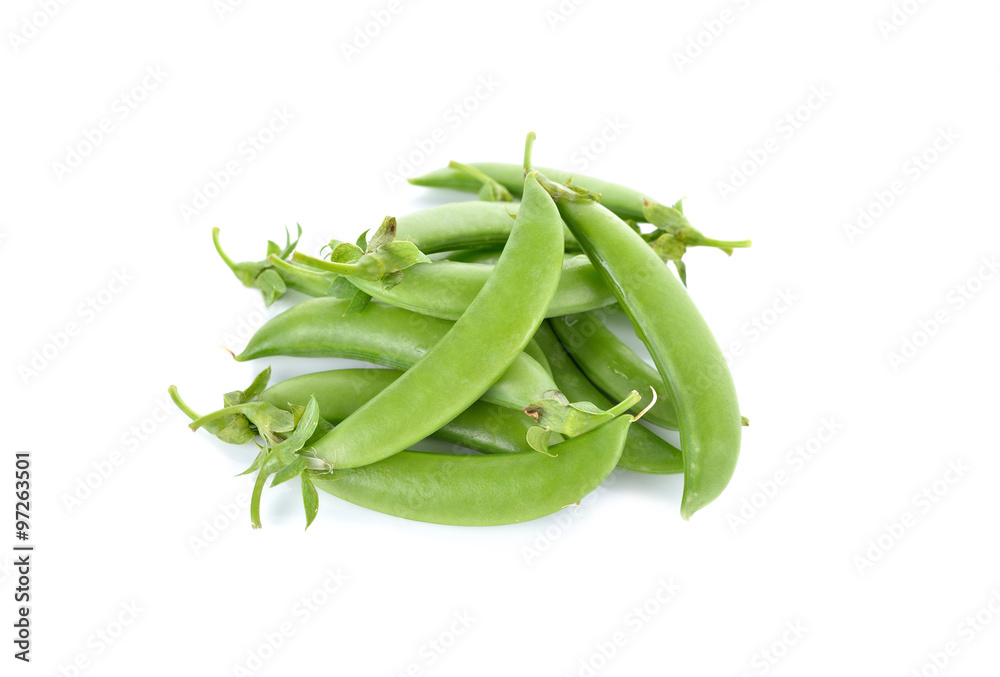 fresh green peas with stem on white background fresh green peas with stem on white background
