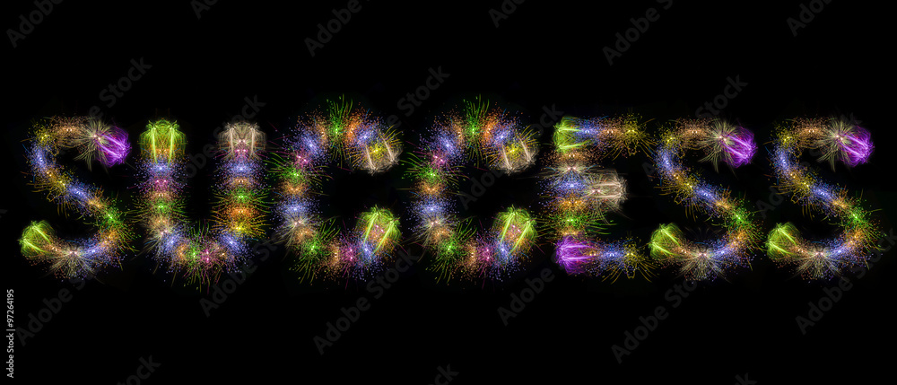 Success text colorful fireworks - motivational concept