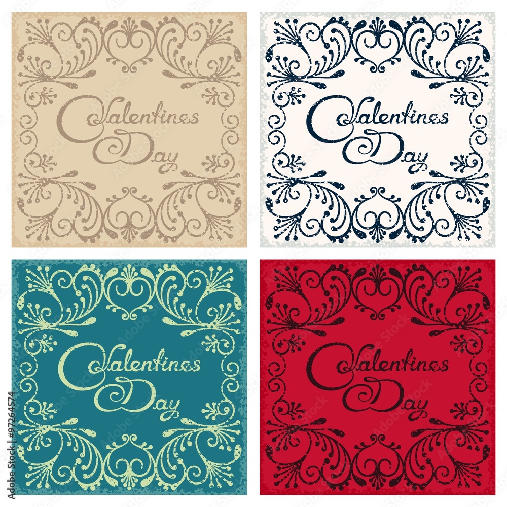 Four vintage postcard with design lettering - Valentine's day