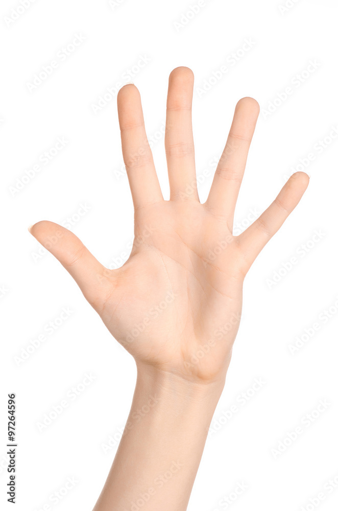 Beauty and Health theme: beautiful elegant female hand show gesture on an isolated white background in studio Beauty and Health theme: beautiful elegant female hand show gesture on an isolated white background in studio