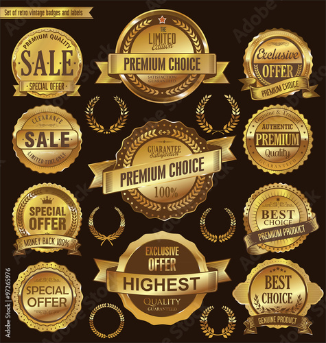 Golden retro badges and labels collection