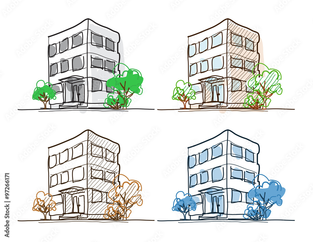 Cartoon Drawing Outline Vector Buildings Doodle Stock Vector | Adobe Stock