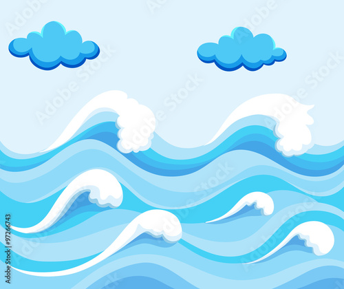 Nature scene with big waves in the ocean © blueringmedia