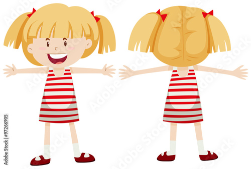 Little girl with front and back view