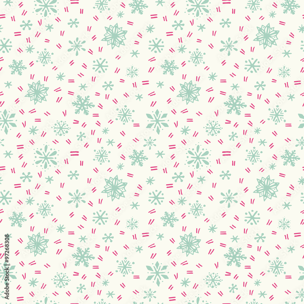 Winter seamless pattern with hand drawn snowflakes