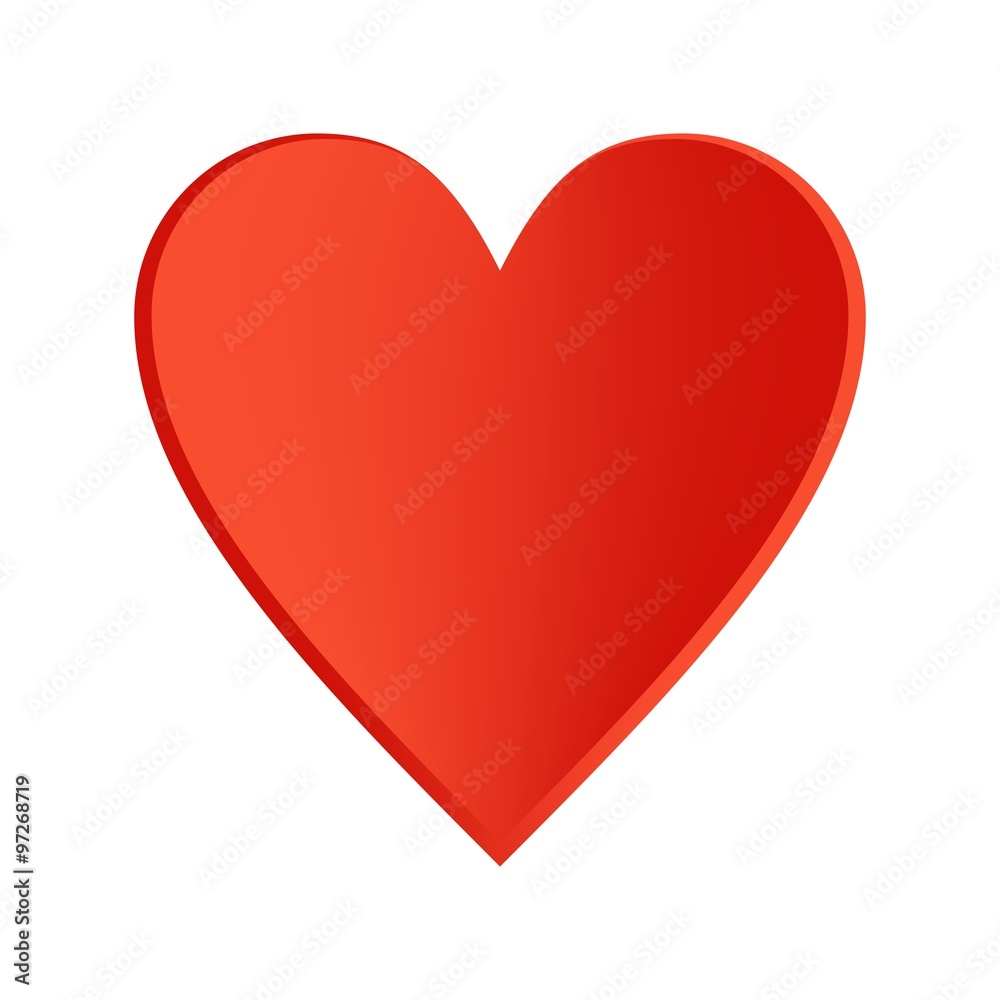 Red heart with a black contour on a white background