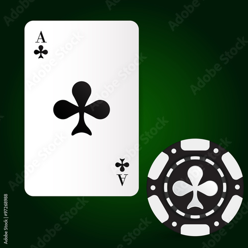 Playing card Ace of clubs. Poker chips. photo