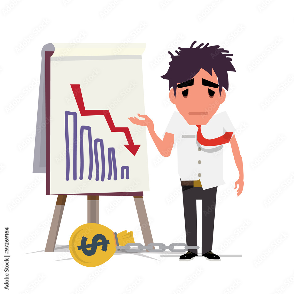 Business man standing and looking statistic arrow dawn. crisis d Business man standing and looking statistic arrow dawn. crisis d
