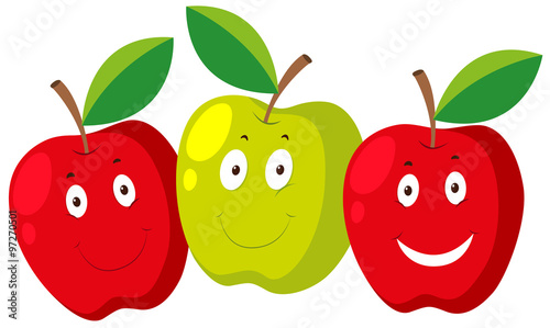 Fresh apple with happy faces