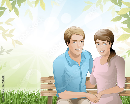 young couple / relaxing in nature