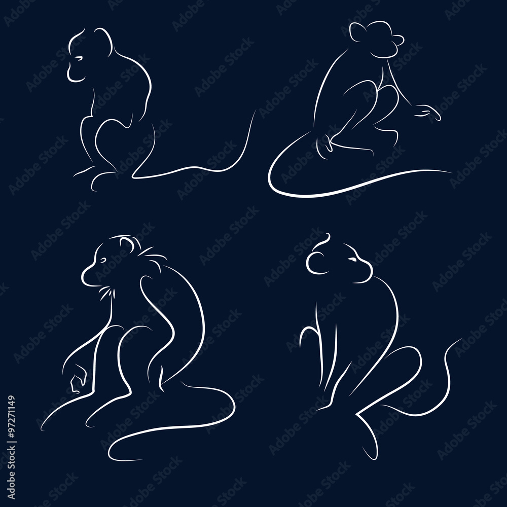 sketch monkey set  vector