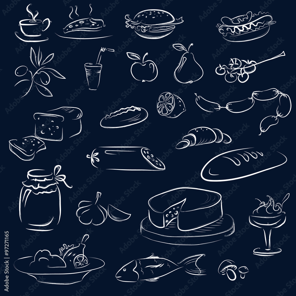 Food sketch on blue background Food sketch on blue background