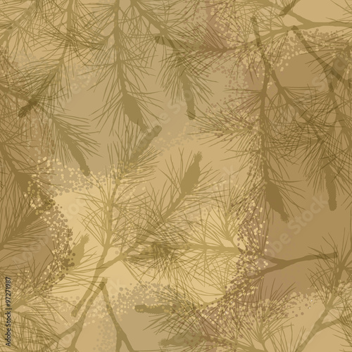 Pine branch seamless pattern camouflage sand