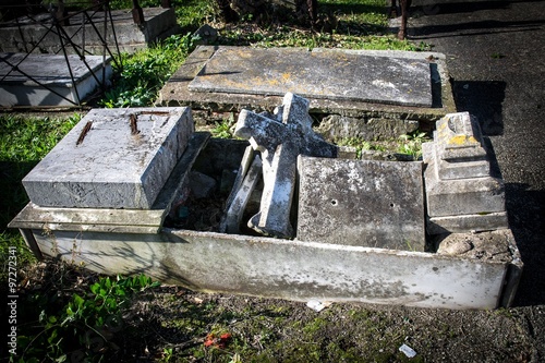 Old broken tomb in the cemetery