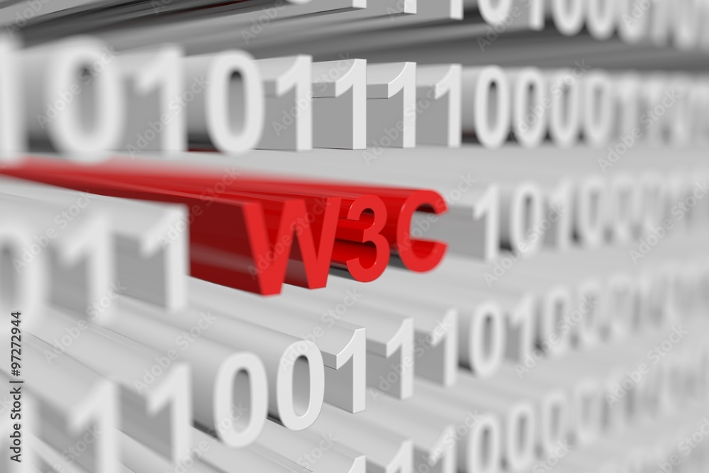 W3C is represented as a binary code with blurred background