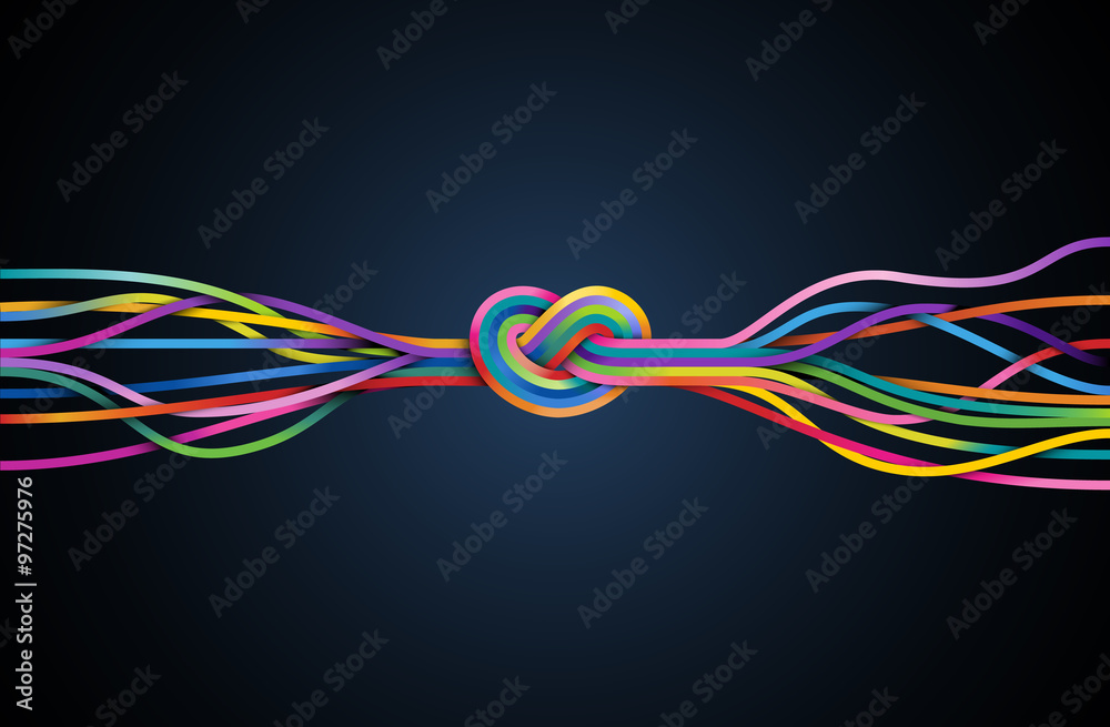 Colorful lines with knot, eps10 vector
