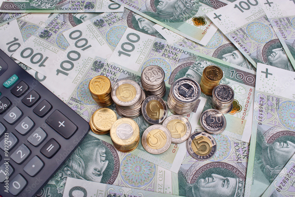 Fototapeta premium Polish money and calculator