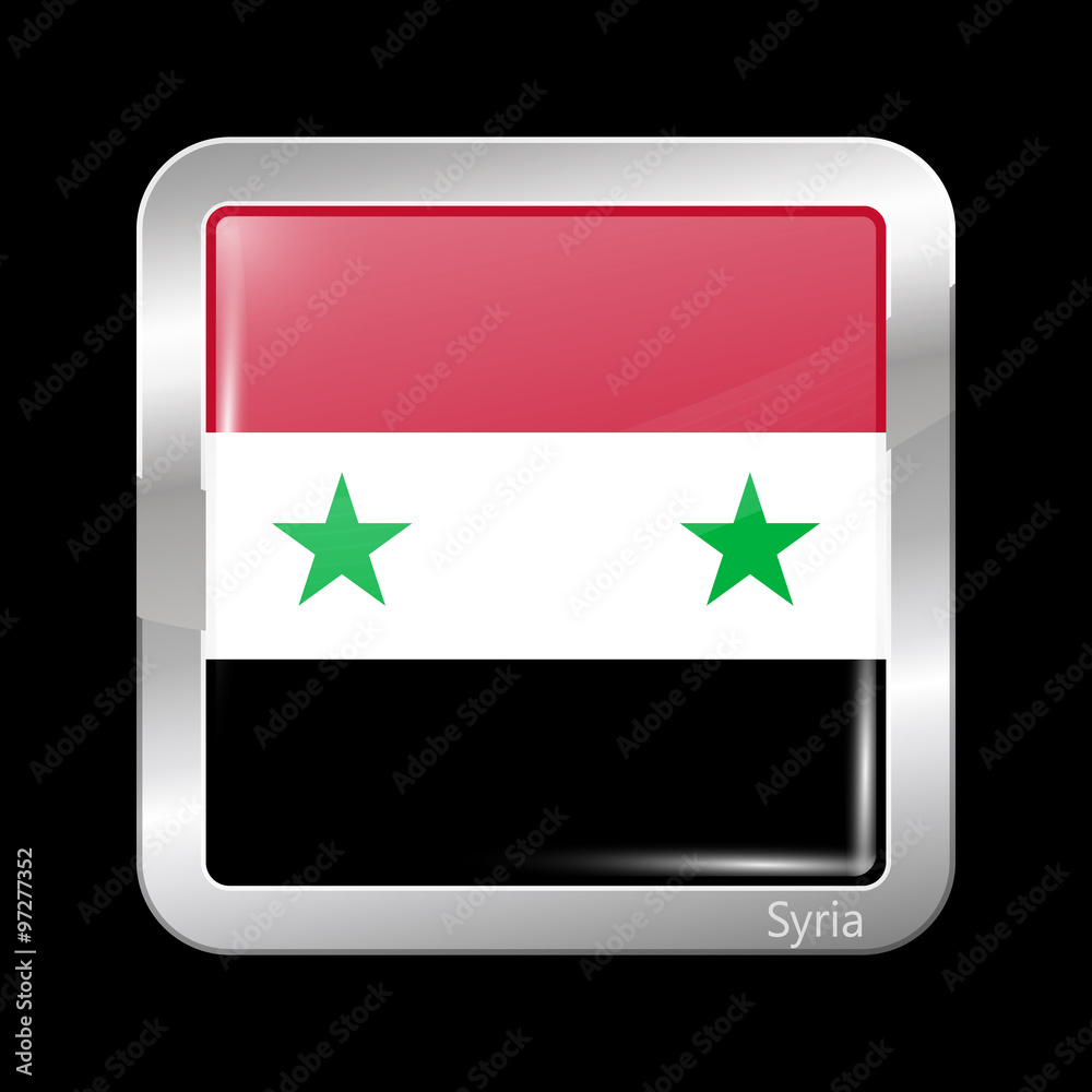 Flag of Syria. Metallic Icon Square Shape Flag of Syria. Metallic Icon Square Shape