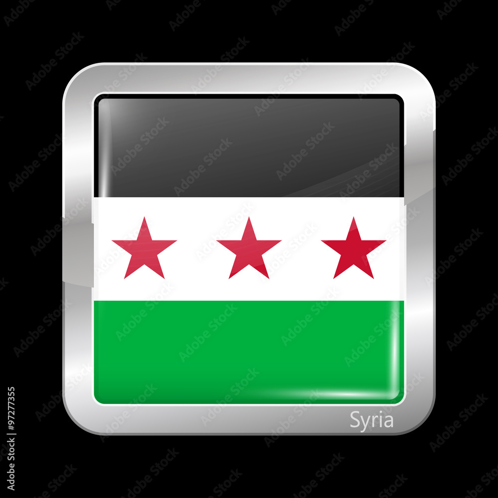 Flag of Syria. Metallic Icon Square Shape Flag of Syria. Metallic Icon Square Shape