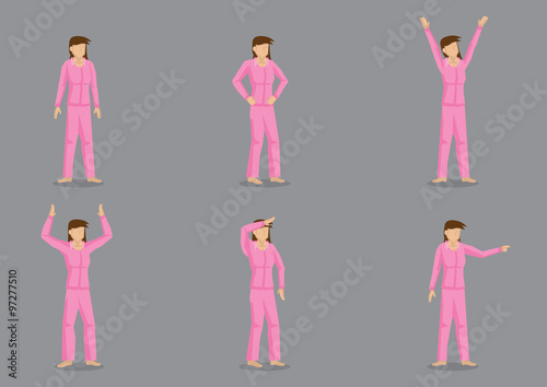Young Girl in Pink Pajamas Vector Character Set