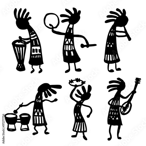 set of isolated objects Doodle sketch vector illustration of African musicians