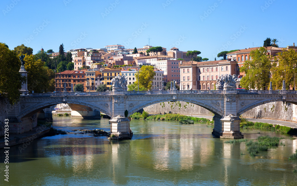 View towards the Ponte Sant'Angelo, Vatican and other buildings in Rome during the day