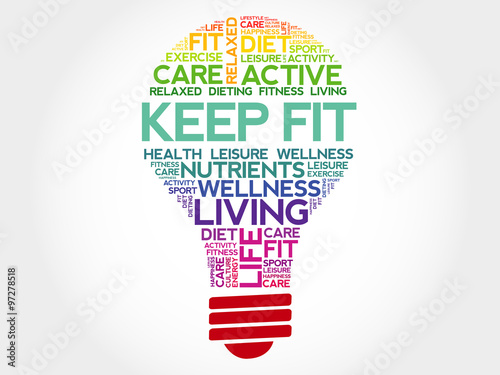 KEEP FIT bulb word cloud, health concept