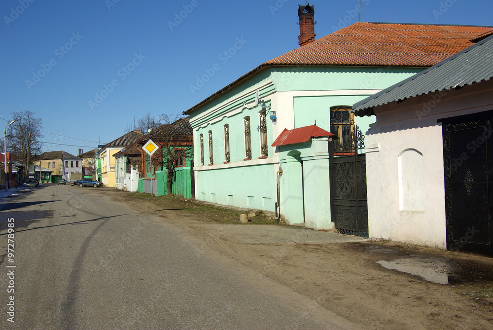 KOLOMNA, RUSSIA - April, 2014: Old wooden houses on the streets